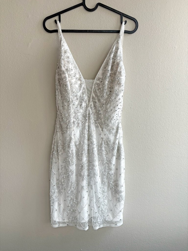 Primavera Couture | Size 4 | White Ivory Cocktail Dress Short Beaded Gown #3520